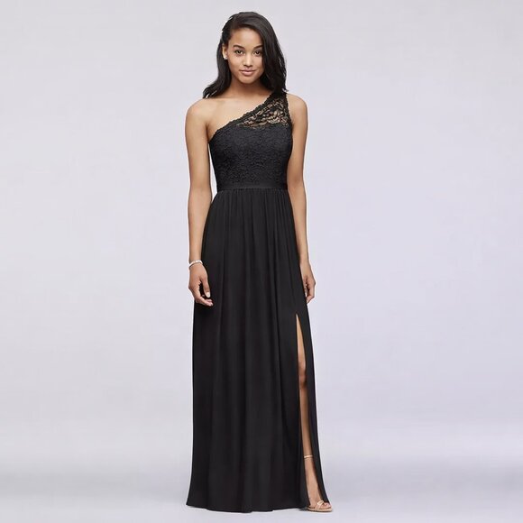 David's Bridal Dresses & Skirts - David’s Bridal One Shoulder Long Lace Dress Black Size 10 NWT